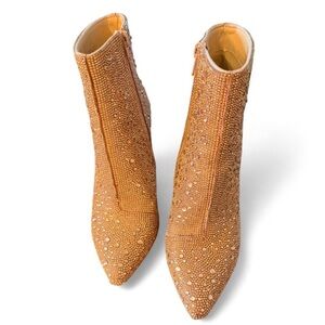 Embellished Rose Gold  Crystal Ankle Boots - Women